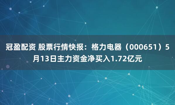 冠盈配资 股票行情快报：格力电器（000651）5月13日主力资金净买入1.72亿元